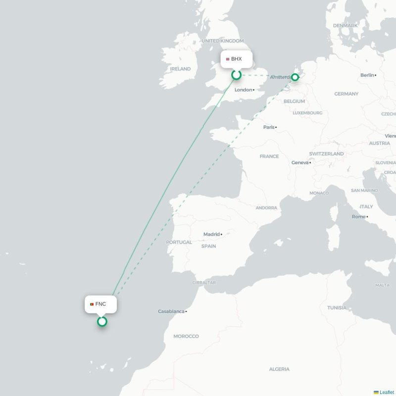 BHX - FNC route map