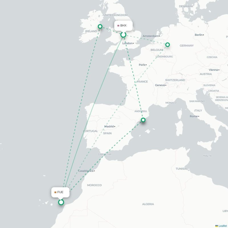 BHX - FUE route map