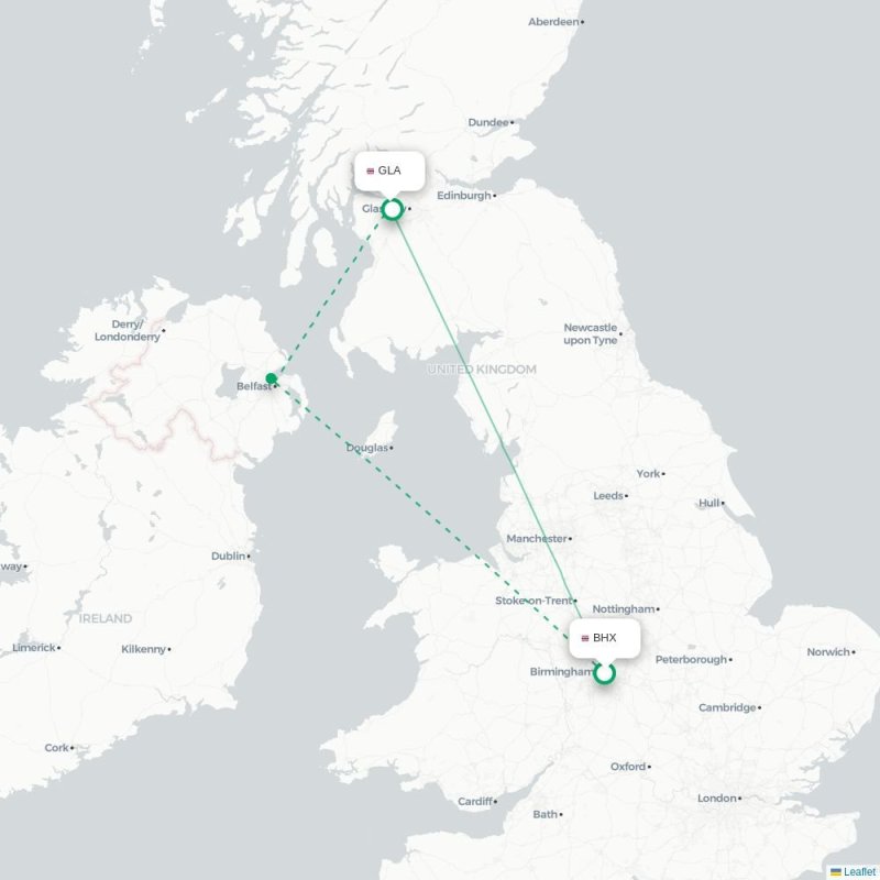 BHX - GLA route map
