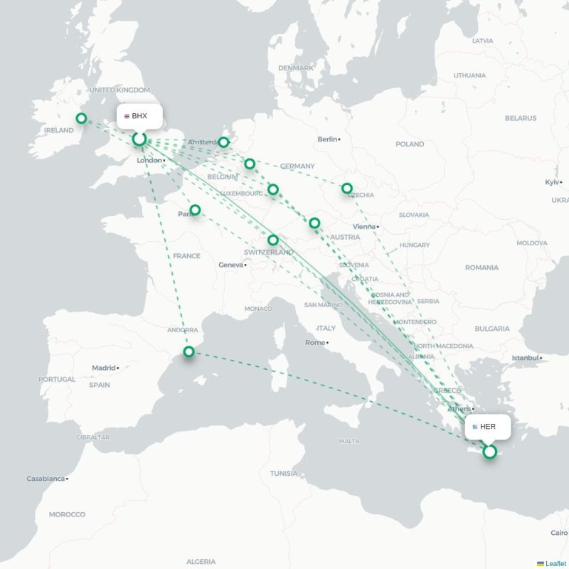 BHX - HER route map