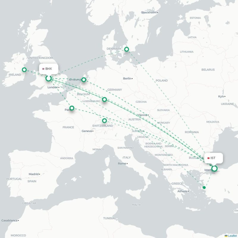 BHX - IST route map
