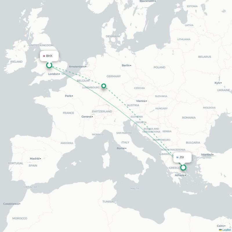 BHX - JSI route map