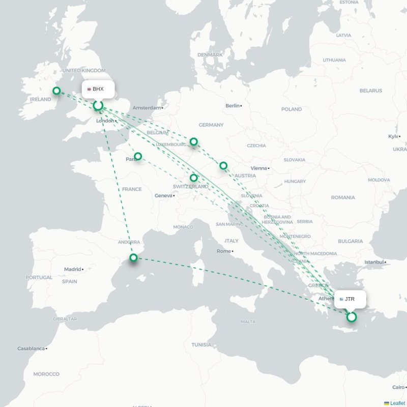 BHX - JTR route map