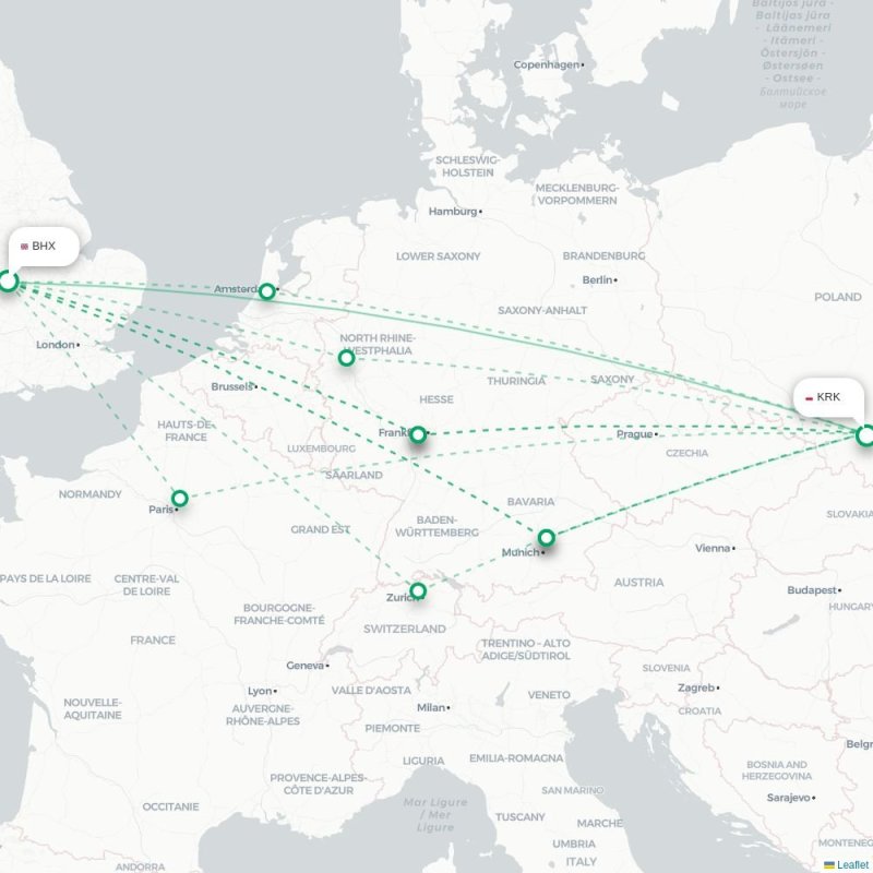 BHX - KRK route map