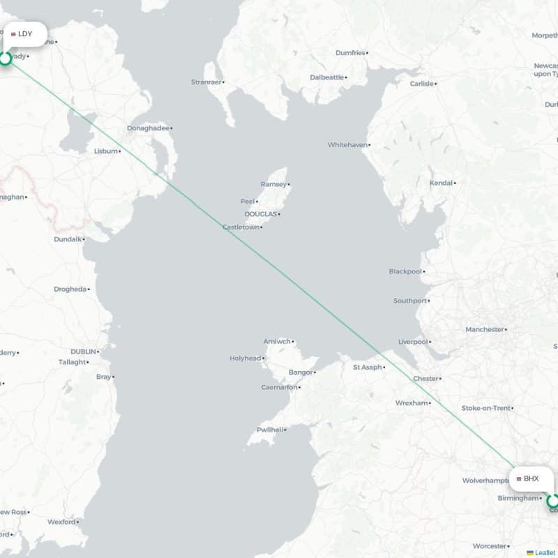 BHX - LDY route map