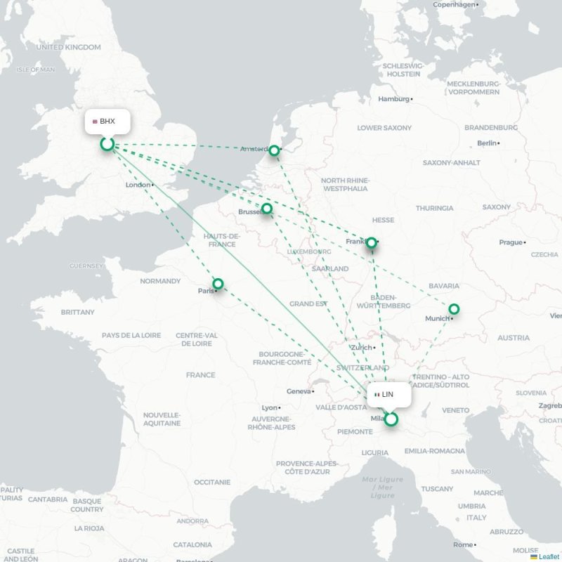 BHX - LIN route map
