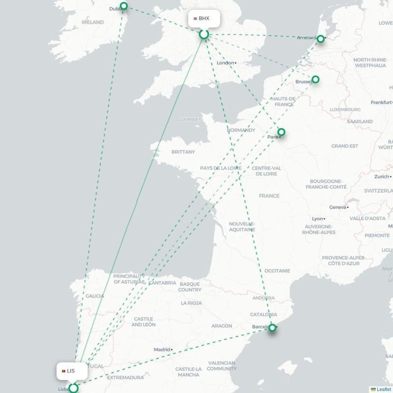 BHX - LIS route map