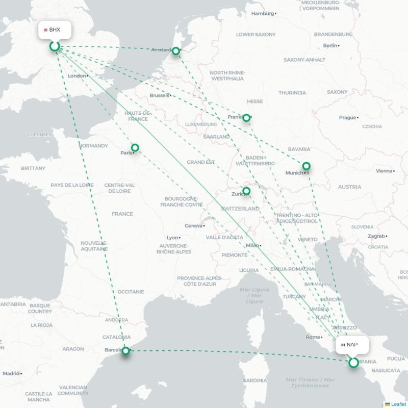 BHX - NAP route map