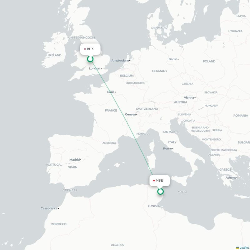 BHX - NBE route map
