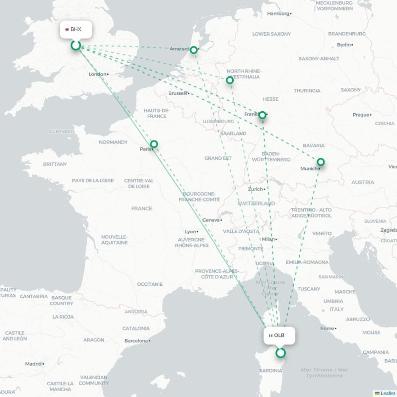 BHX - OLB route map