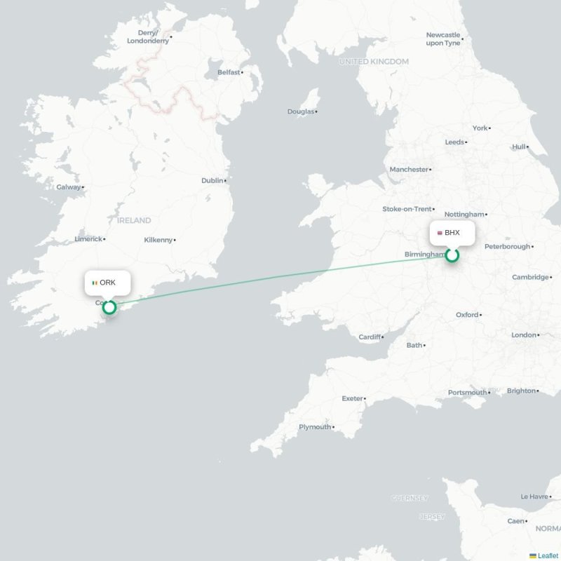 BHX - ORK route map