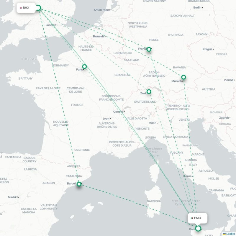 BHX - PMO route map