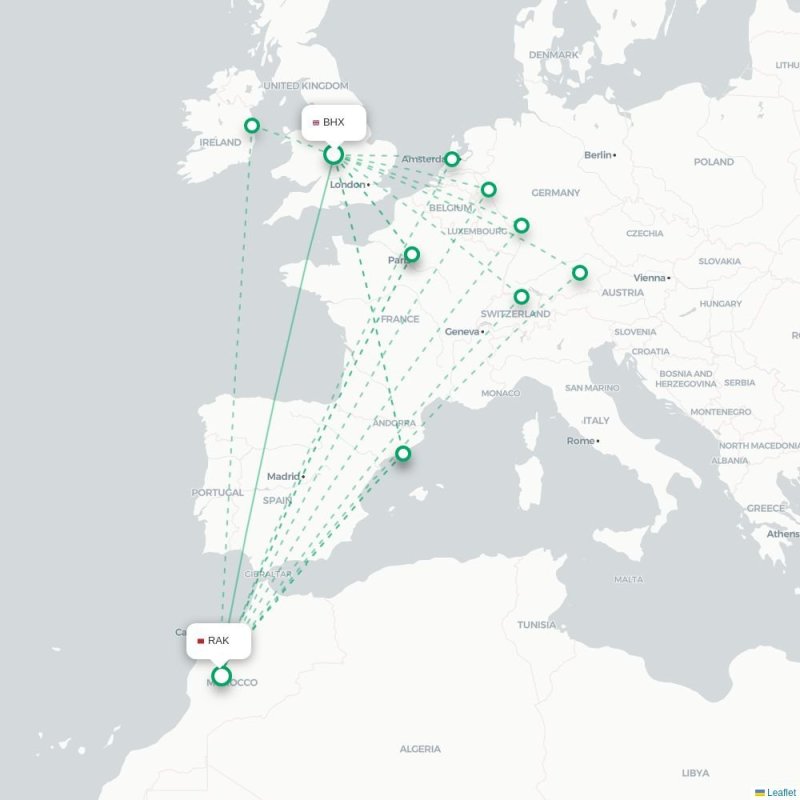 BHX - RAK route map