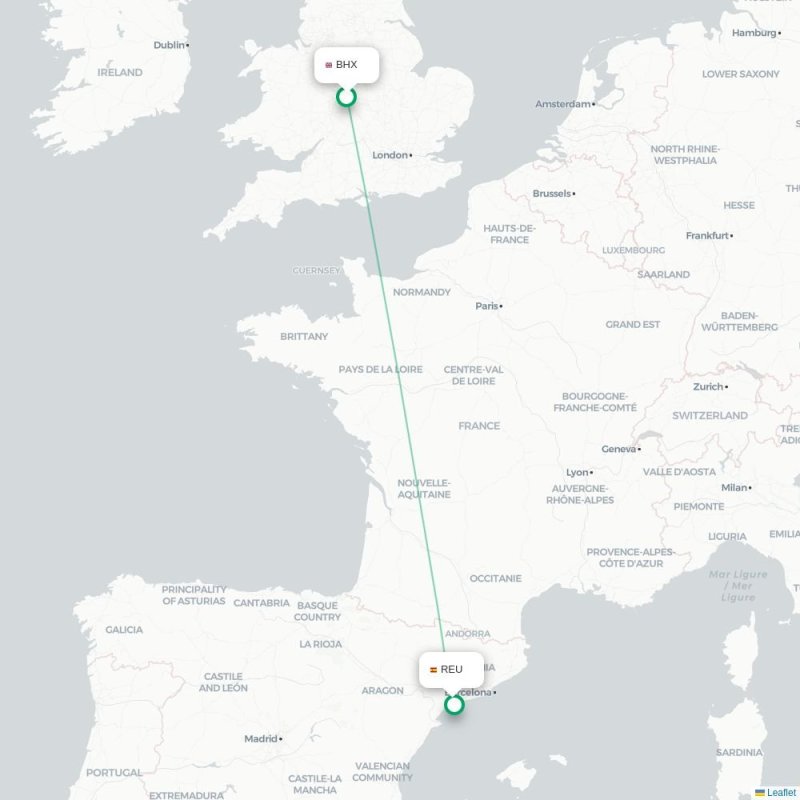 BHX - REU route map