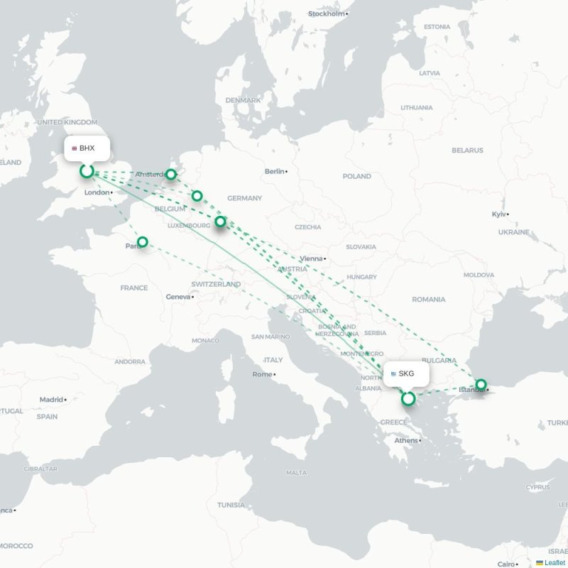 BHX - SKG route map