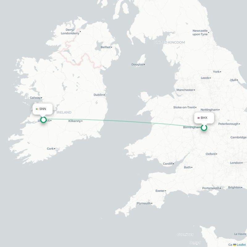 BHX - SNN route map