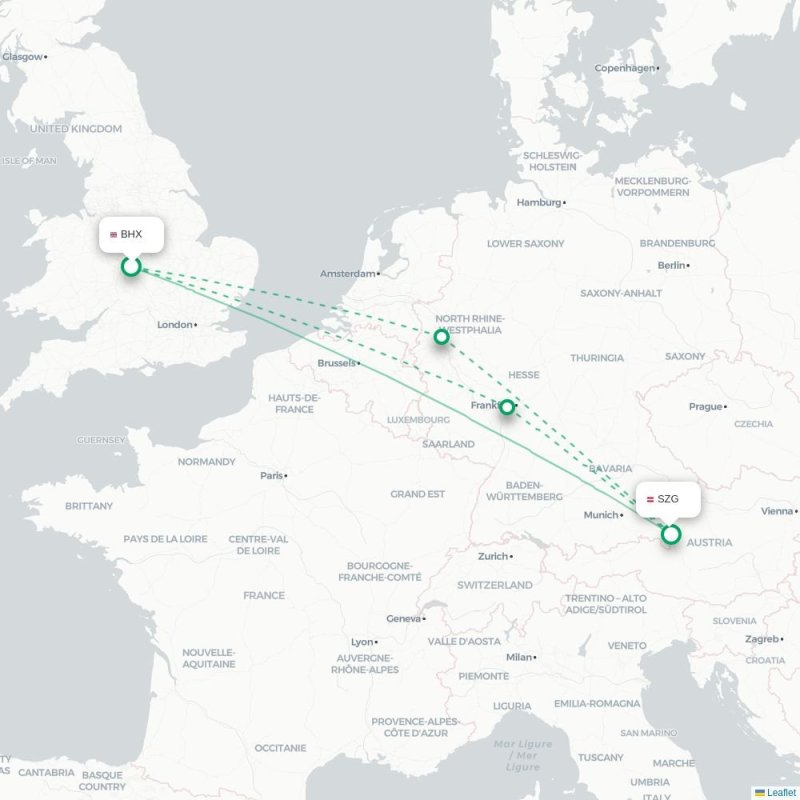 BHX - SZG route map
