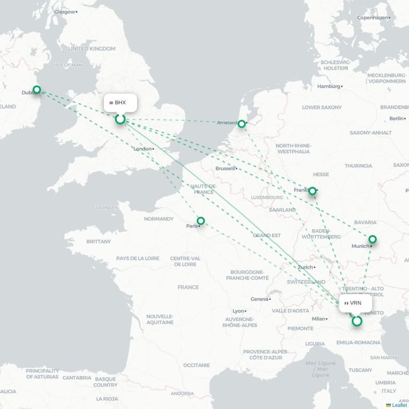 BHX - VRN route map