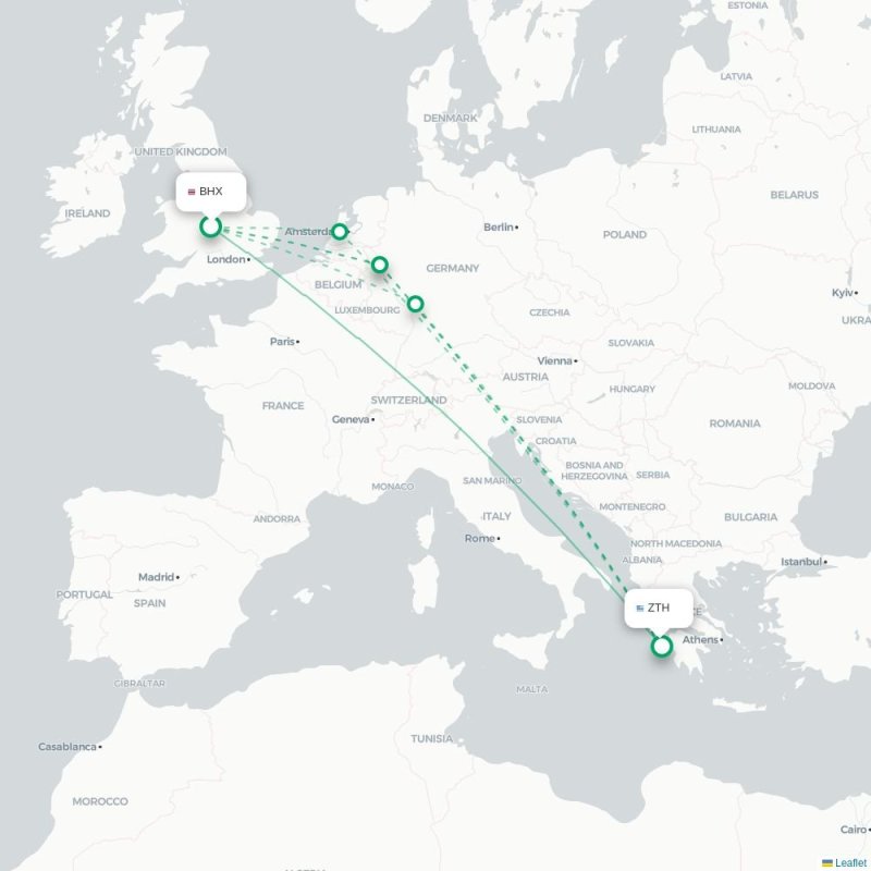 BHX - ZTH route map