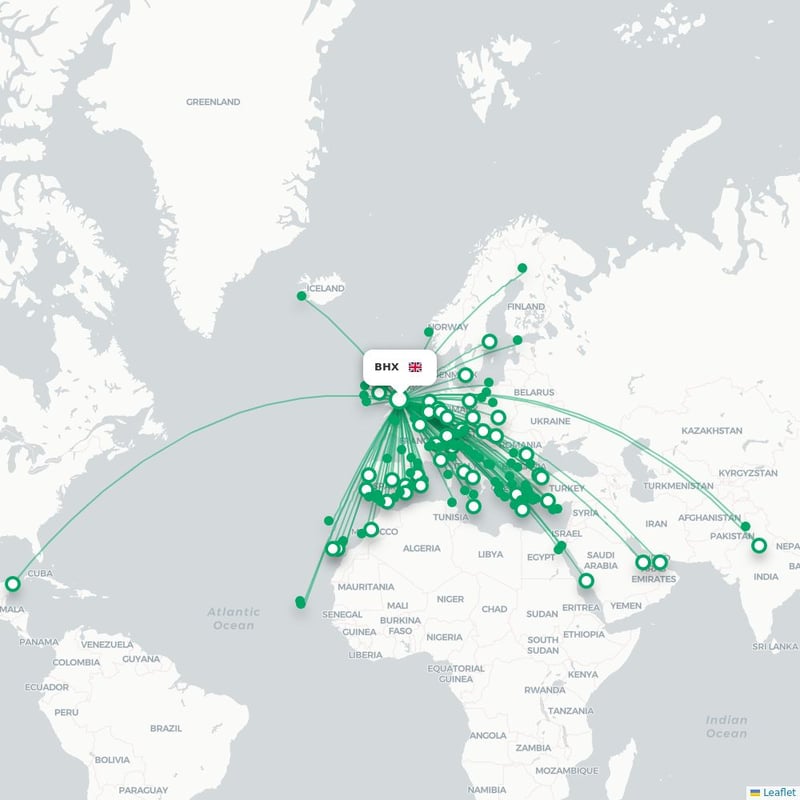 Route map Birmingham  BHX 