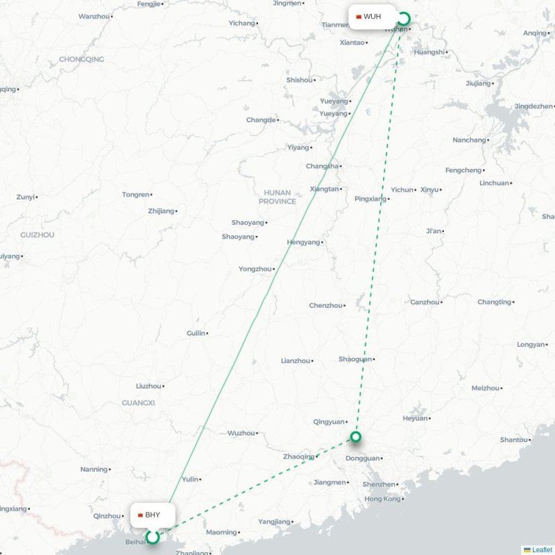 BHY - WUH route map