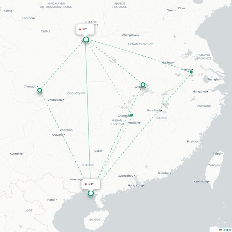 BHY - XIY route map