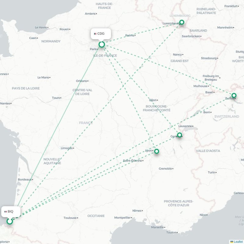 BIQ - CDG route map