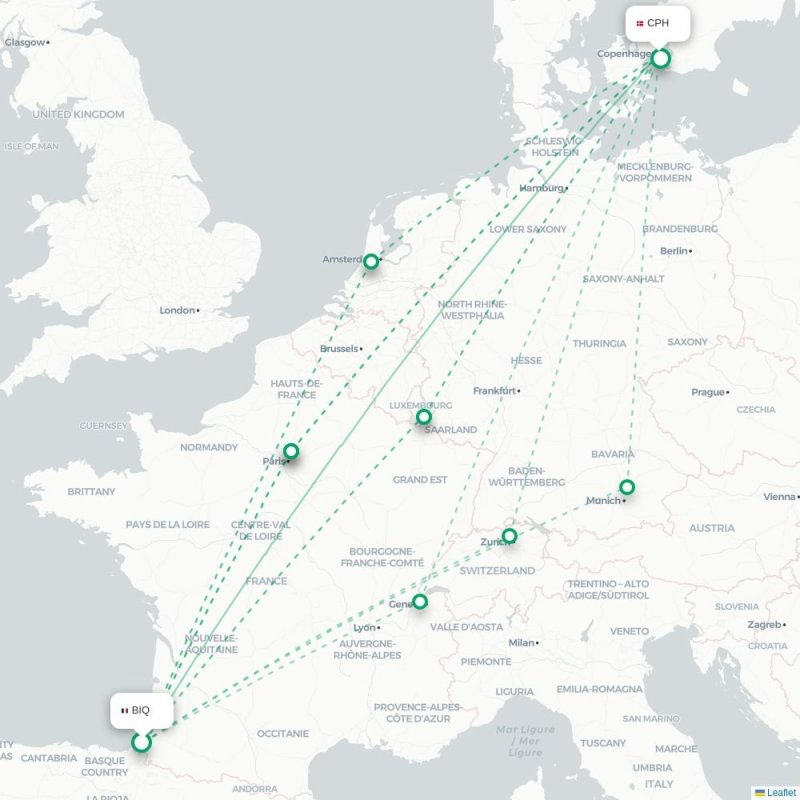 BIQ - CPH route map