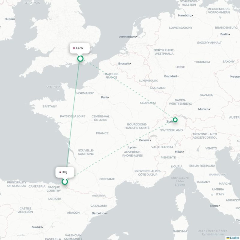 BIQ - LGW route map