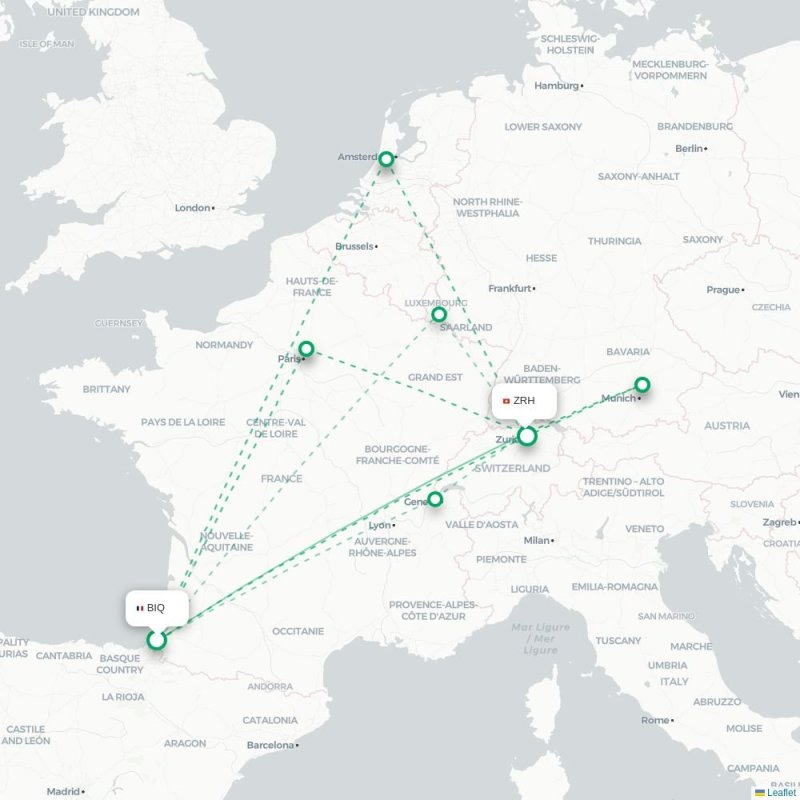 BIQ - ZRH route map