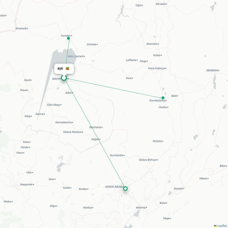 Route map Bahar Dar  BJR airport