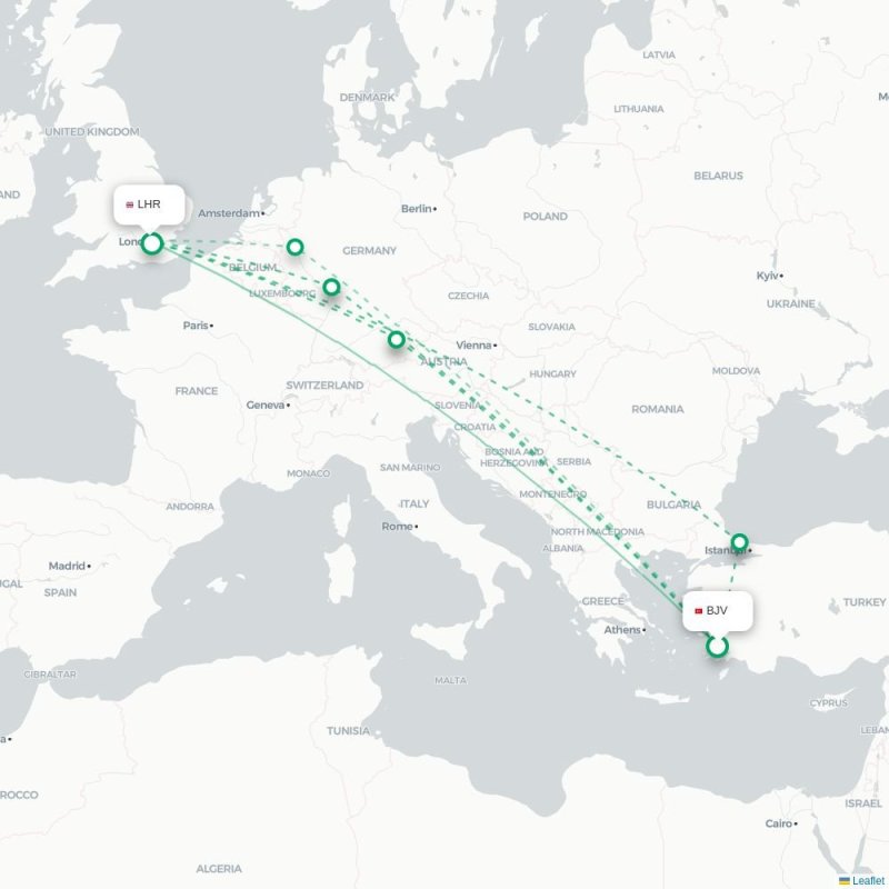 BJV - LHR route map