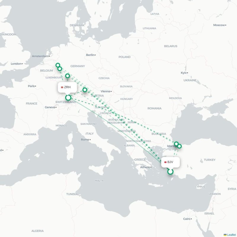 BJV - ZRH route map