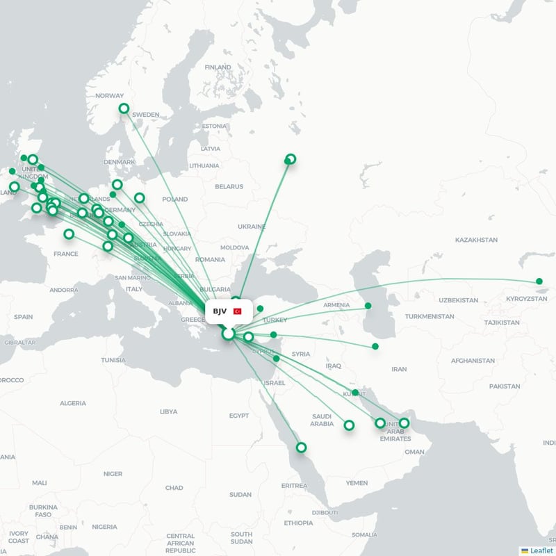 Route map Bodrum  BJV airport