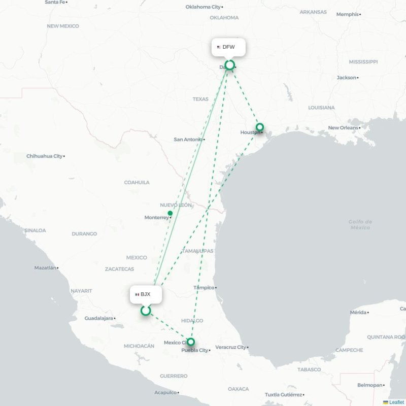 BJX - DFW route map