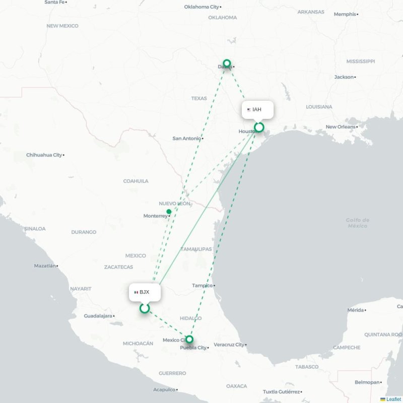BJX - IAH route map