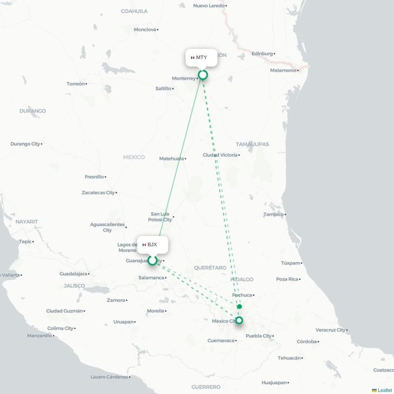 BJX - MTY route map