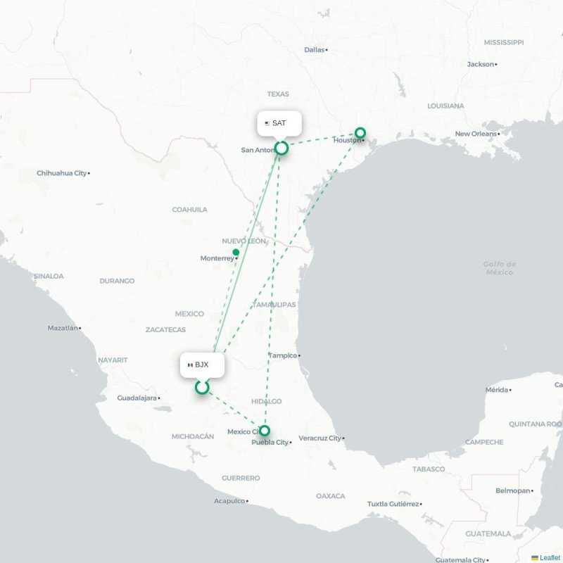BJX - SAT route map