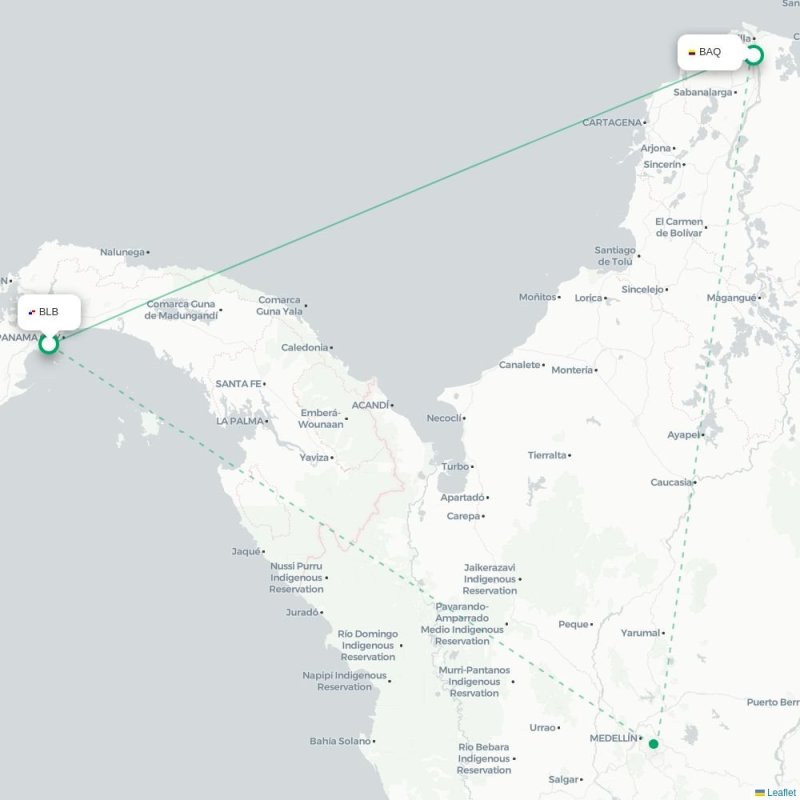 BLB - BAQ route map