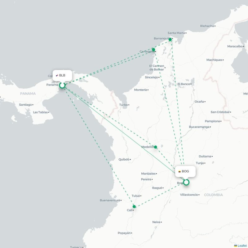 BLB - BOG route map