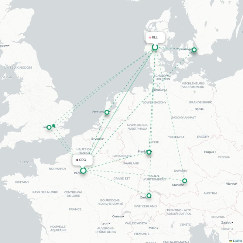 BLL - CDG route map