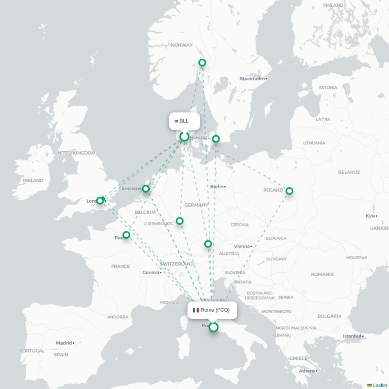 BLL - FCO route map