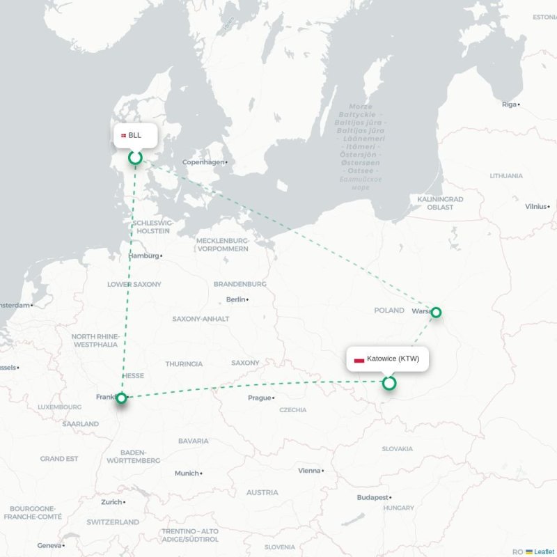 BLL - KTW route map