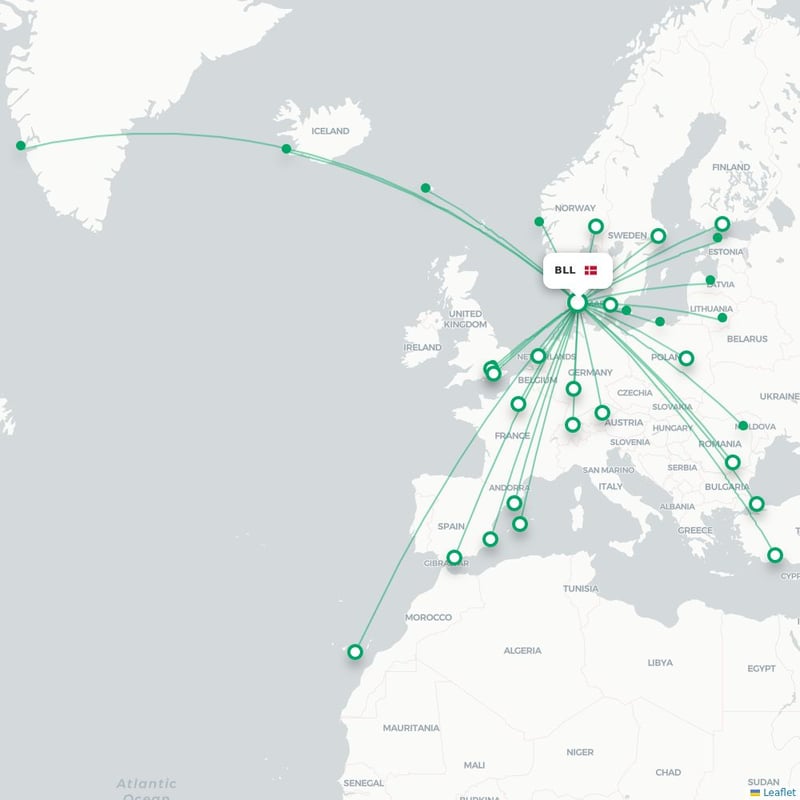 Route map Billund  BLL 