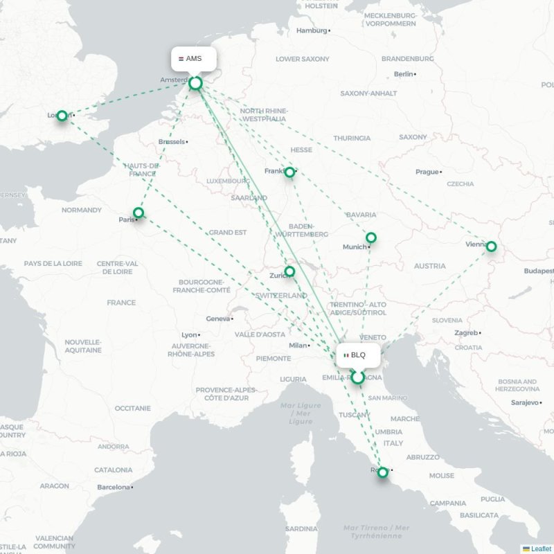 BLQ - AMS route map