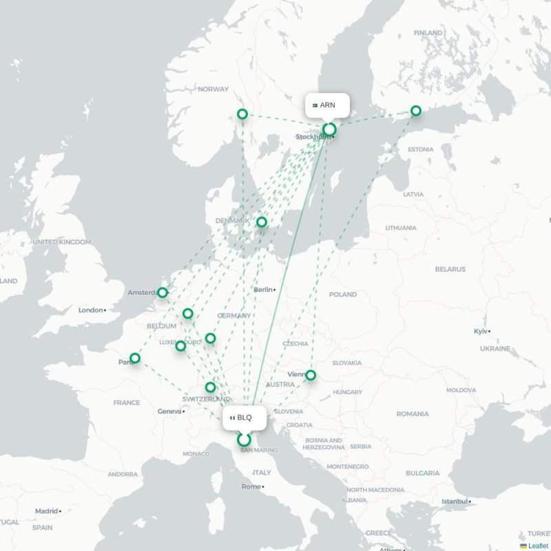 BLQ - ARN route map