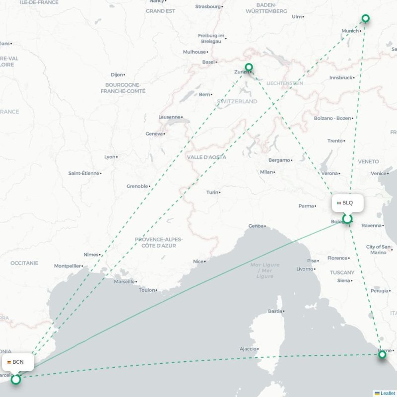 BLQ - BCN route map