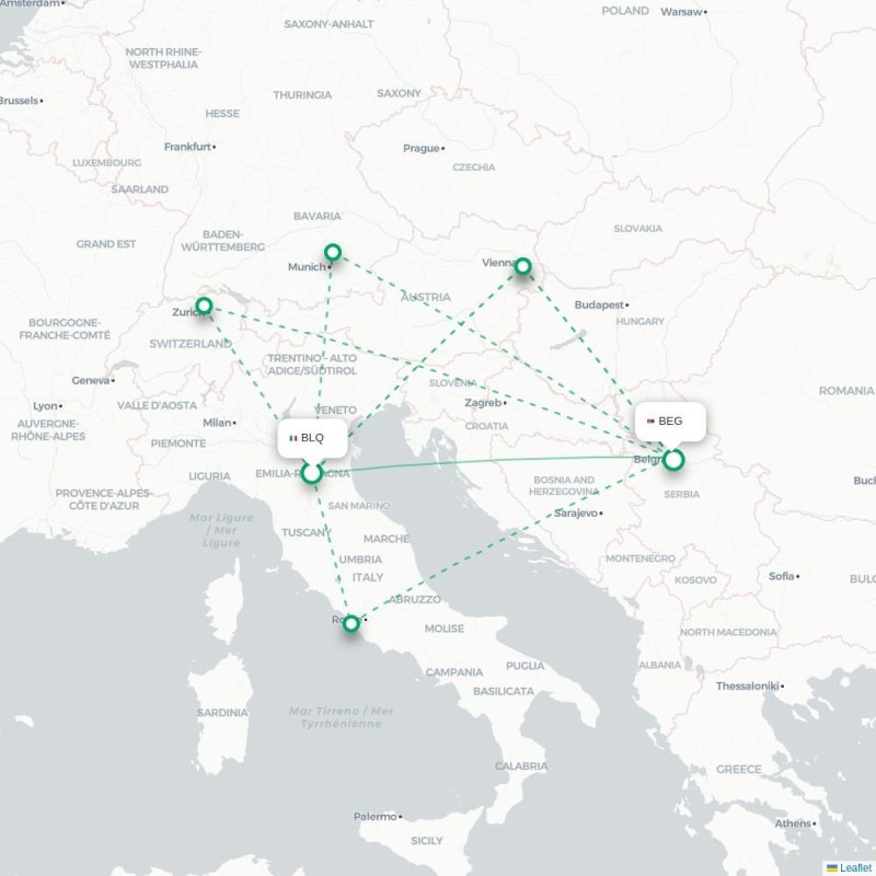 BLQ - BEG route map