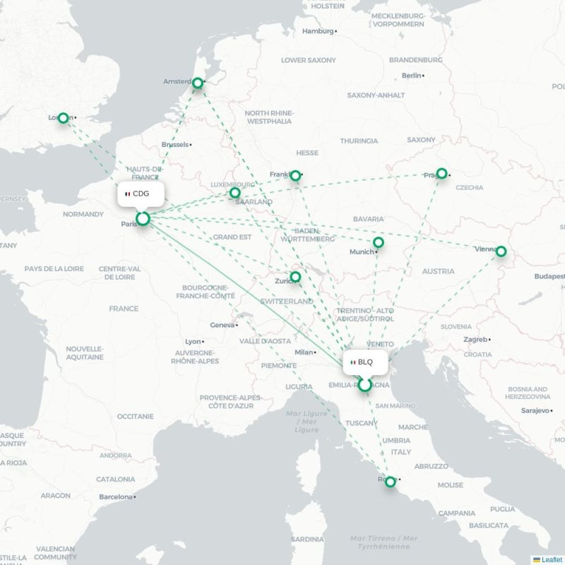 BLQ - CDG route map