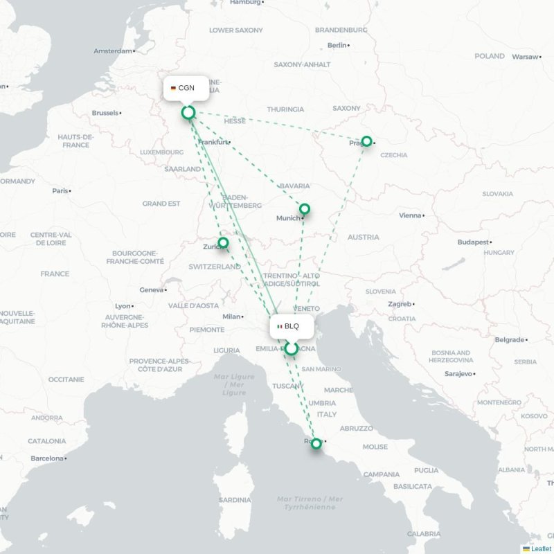 BLQ - CGN route map